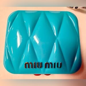 Miu Miu Blue Compact Mirror. NEW in Bag & Box Mirrors SEALED. Gold Accents